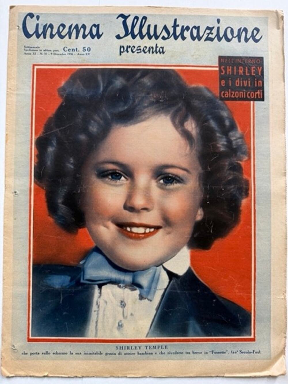 1936 Italian Shirley Temple Magazine Cinema Illustrazione, Gable, Garbo, Heidi